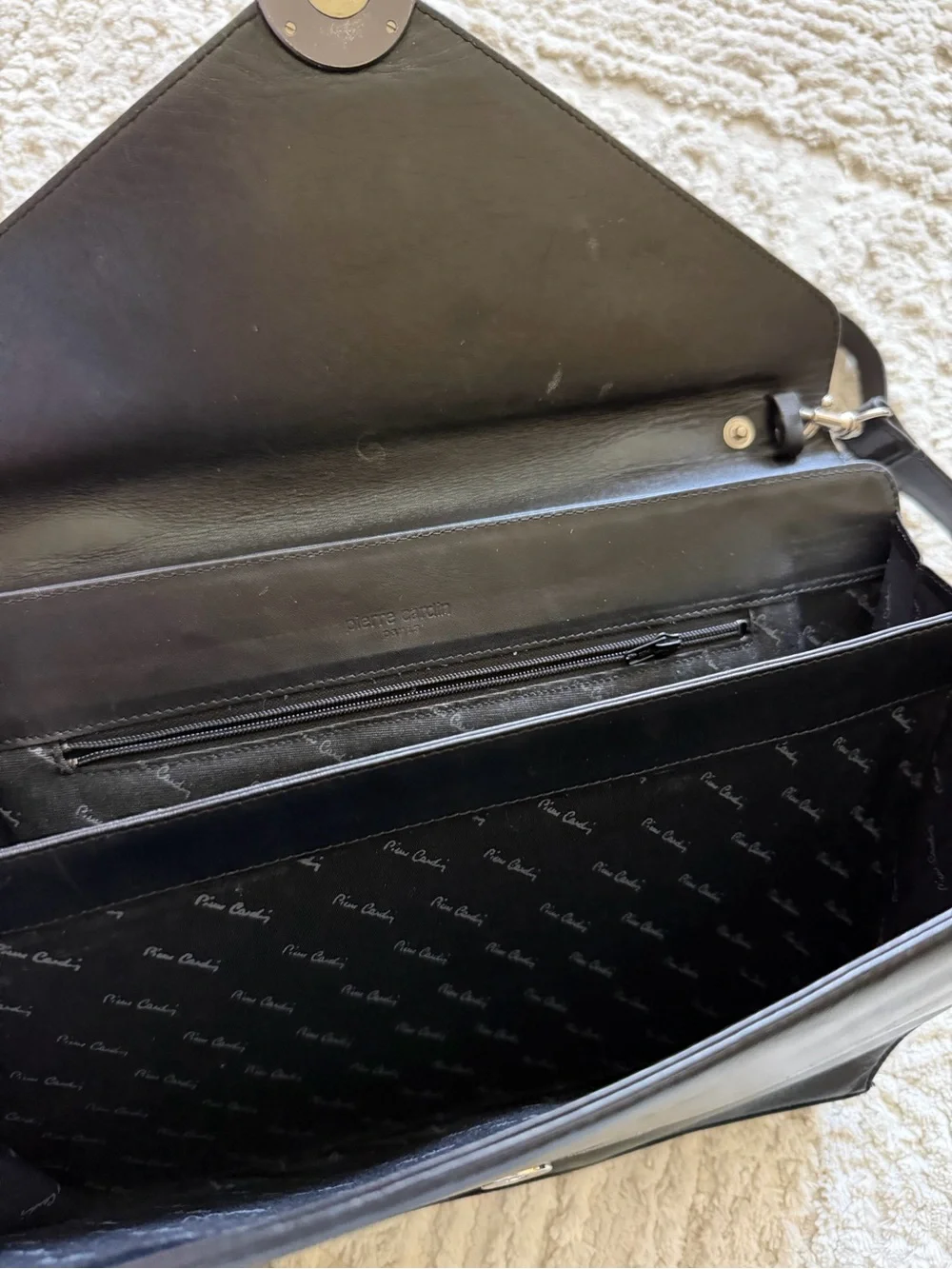 vintage black leather Pierre Cardin briefcase